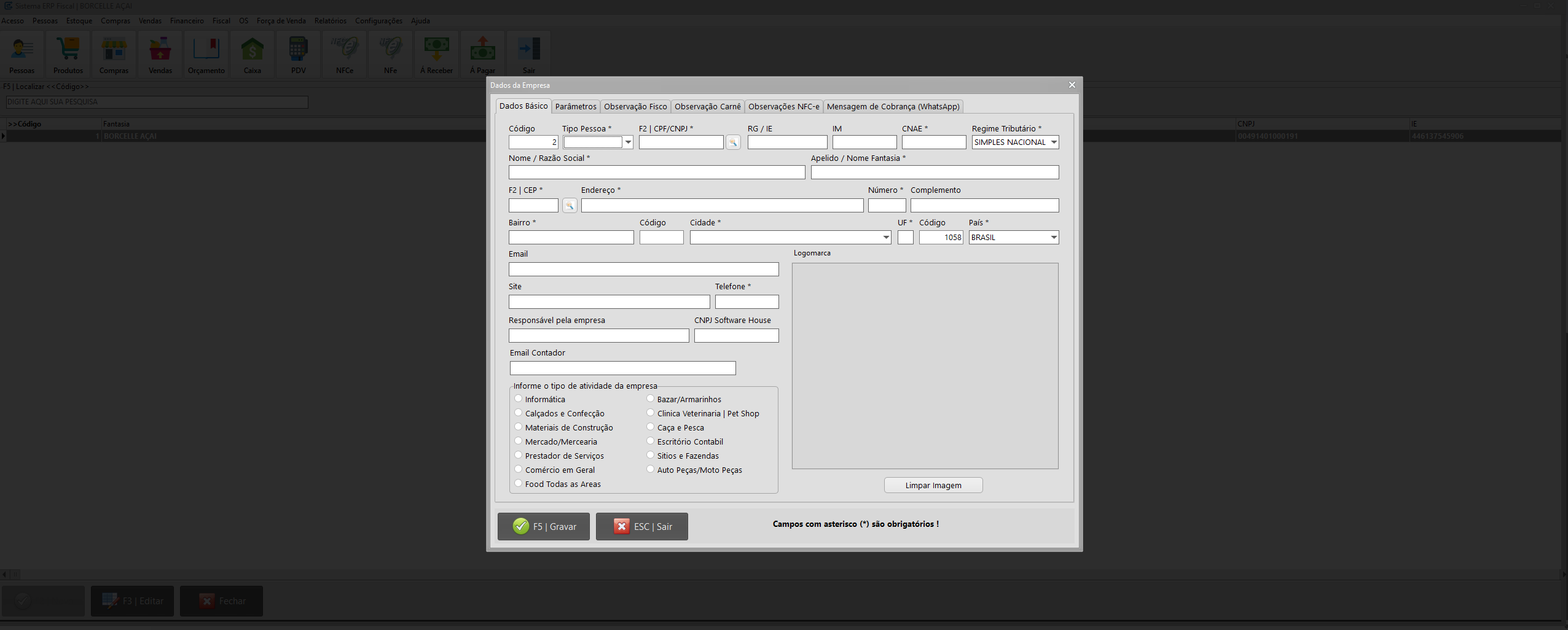Parâmetros da Empresa